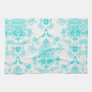 Girly Aqua Damask Kitchen Towel