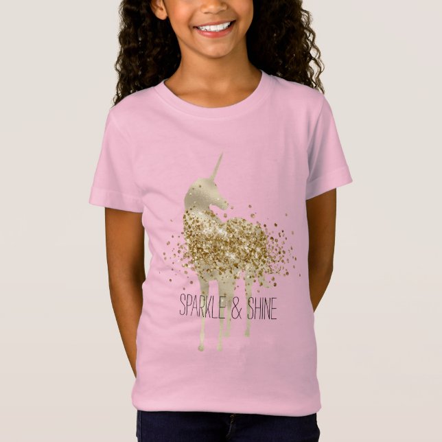Girly Aqua Gold Confetti Glitter Unicorn T-Shirt (Front)