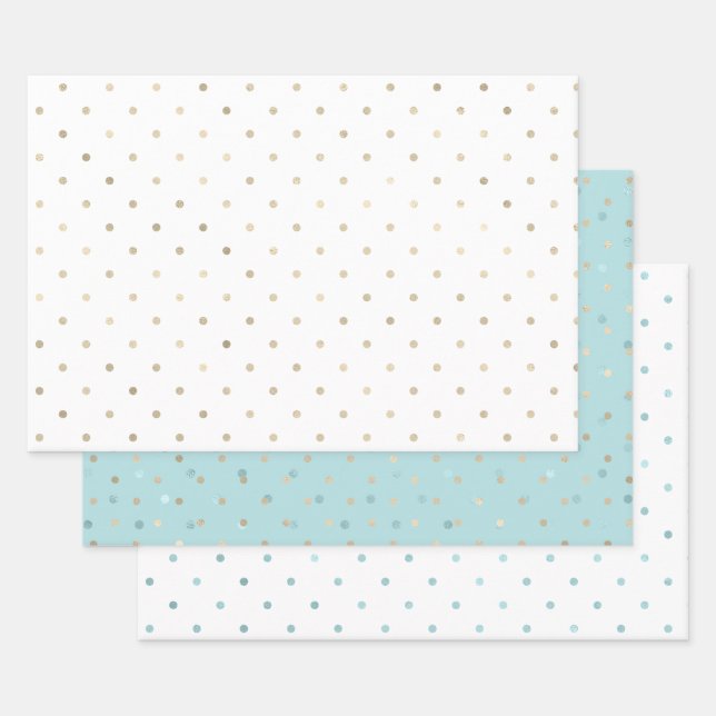 Girly Aqua Gold Dots Wrapping Paper Sheets (Set)