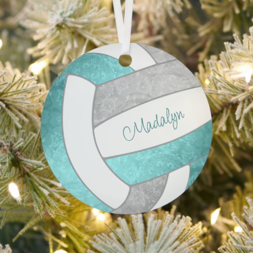 girly aqua gray keepsake volleyball gifts metal ornament