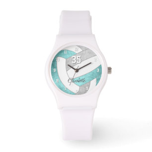 girly aqua gray personalized volleyball watch
