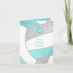 girly aqua gray volleyball birthday any occasion card