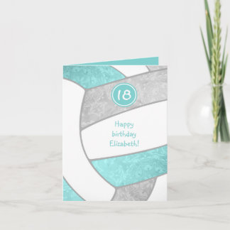 girly aqua gray volleyball birthday any occasion card