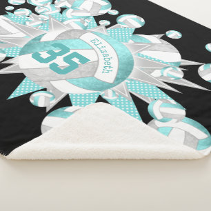 girly aqua gray volleyballs and stars sherpa blanket