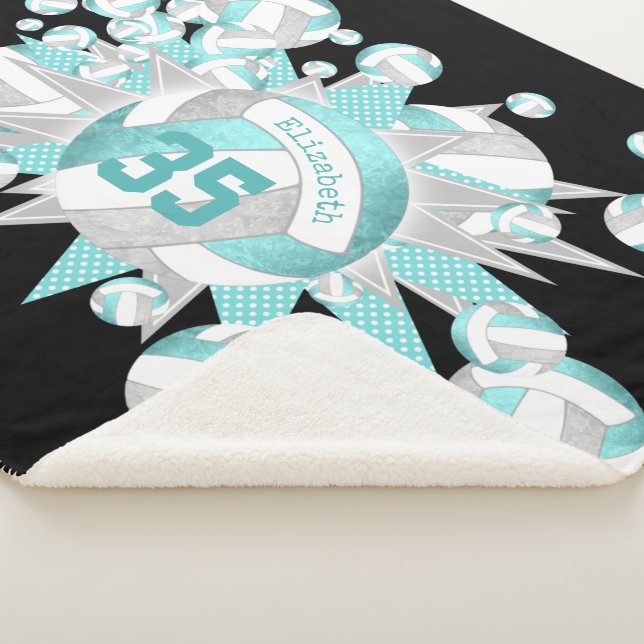 girly aqua gray volleyballs and stars sherpa blanket (3/4)
