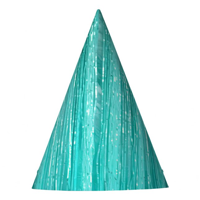 Girly Aqua Mint Glam Tinsel Stripes  Party Hat (Front)