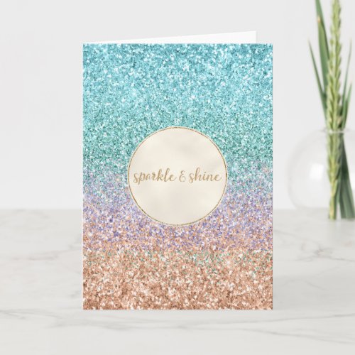 Girly Aqua Peach Gold Purple Mint Mermaid Glitter Card