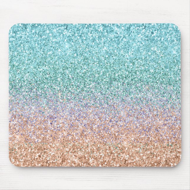 Girly Aqua Peach Gold Purple Mint Mermaid Glitter Mouse Pad (Front)