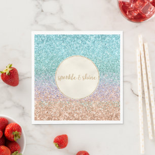 Girly Aqua Peach Gold Purple Mint Mermaid Glitter Napkins