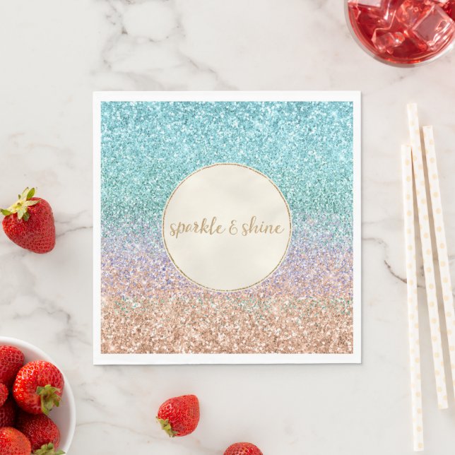 Girly Aqua Peach Gold Purple Mint Mermaid Glitter Napkins (Insitu)