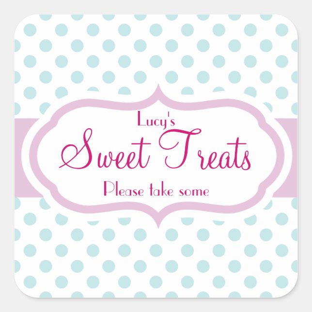 Girly Aqua & Pink Polka Dot Pattern Cute Stickers (Front)