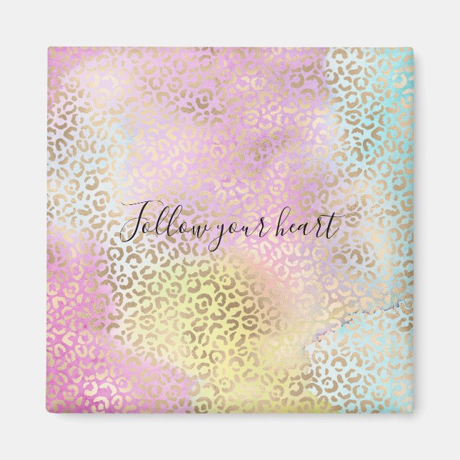Girly Aqua Pink Yellow Gold Leopard Print Magnet (Front)