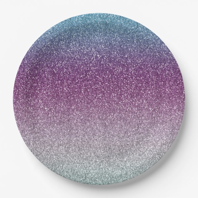 Girly Aqua Purple Mint Pink Glitter ombre Paper Plates (Front)