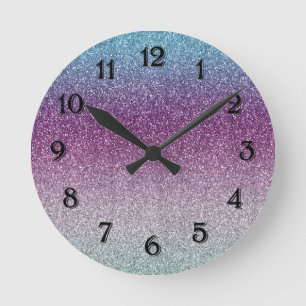 Girly Aqua Purple Mint Pink Glitter ombre Round Clock