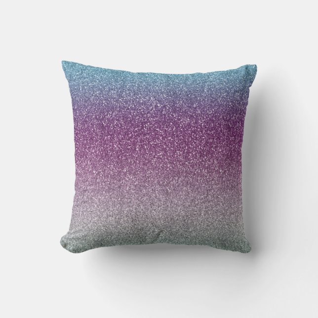 Girly Aqua Purple Mint Pink Glitter ombre Throw Pillow (Front)