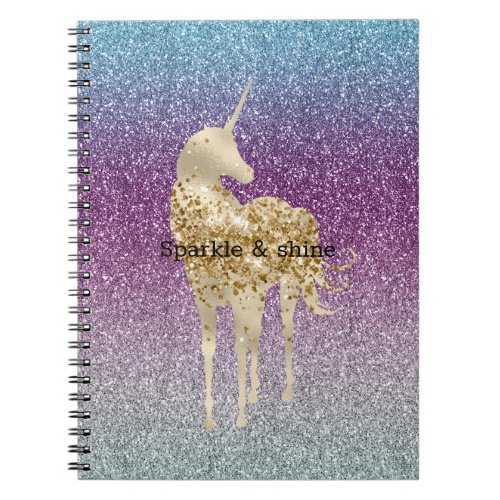 Girly Aqua Purple Mint Pink Glitter ombre Unicorn Notebook