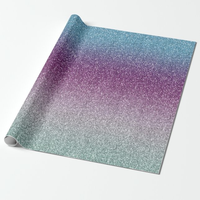 Girly Aqua Purple Mint Pink Glitter ombre Wrapping Paper (Unrolled)