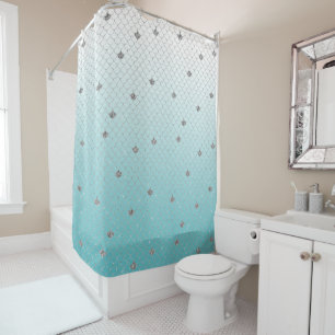 Girly Aqua Silver Glitter Ombre Sparkle Mermaid Shower Curtain