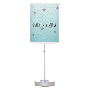 Girly Aqua Silver Glitter Sparkle Ombre Mermaid Table Lamp
