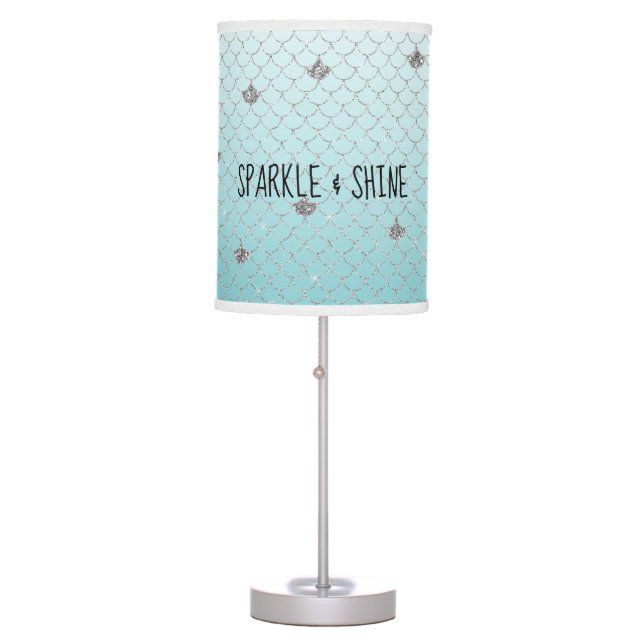 Girly Aqua Silver Glitter Sparkle Ombre Mermaid Table Lamp (Front)