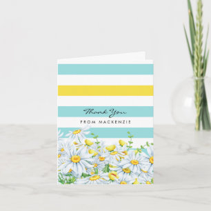 Girly Aqua Stripes With Yellow Daisies Thank You