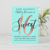 Girly Aqua Teal Rose Gold Foil Sweet 16 Invitation (Standing Front)