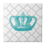 Girly Aqua Vintage Crown Grey Quatrefoil Pattern Ceramic Tile at Zazzle