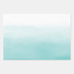 Girly Aqua Watercolor Gold Glitter Wrapping Paper Sheets | Zazzle