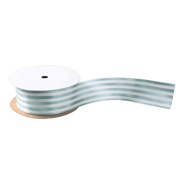 Girly Aqua White Stripes Satin Ribbon (Spool)
