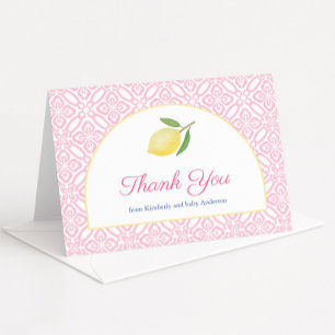 Girly Arch Positano Pink Lemon Baby Shower Letterpress Thank You Card