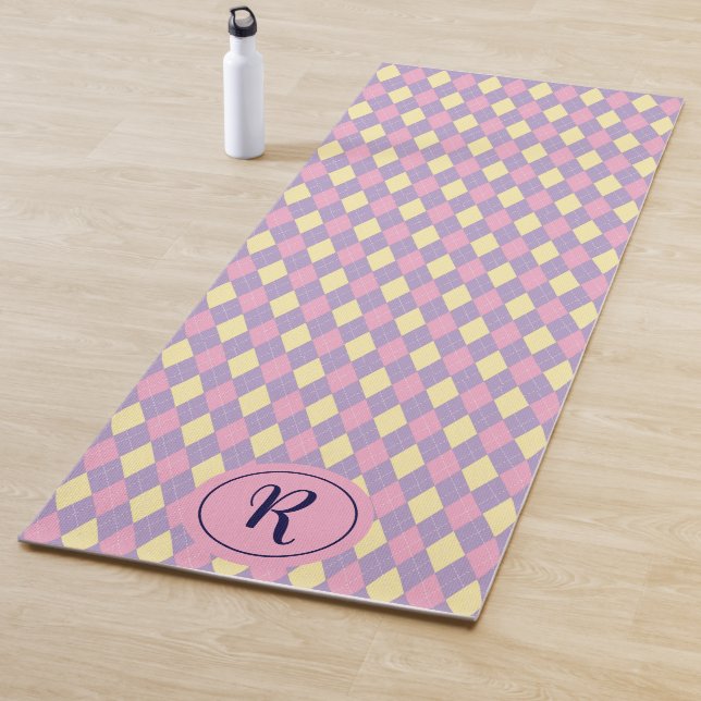 Girly Argyle Pink Yellow and Purple Colorful Yoga Mat (In Situ)