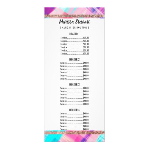 Girly Artsy Bohemian Pink Blue Purple Paint Plaid Rack Card