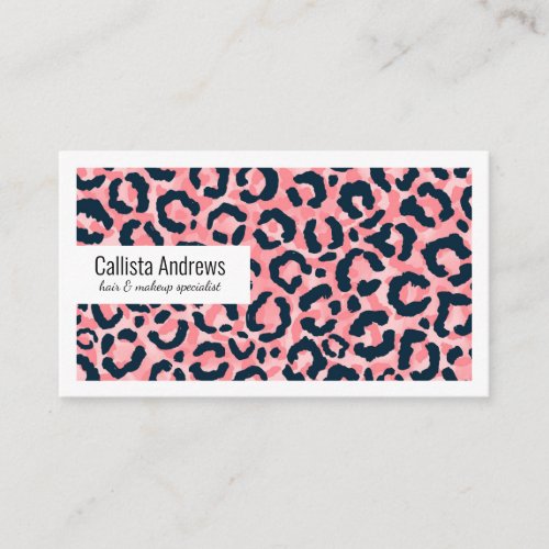 Girly Artsy Pink Blue Leopard Animal Print Business Card