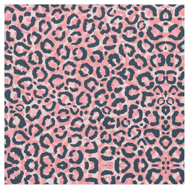 Girly Artsy Pink Blue Leopard Animal Print Fabric (Close Up)