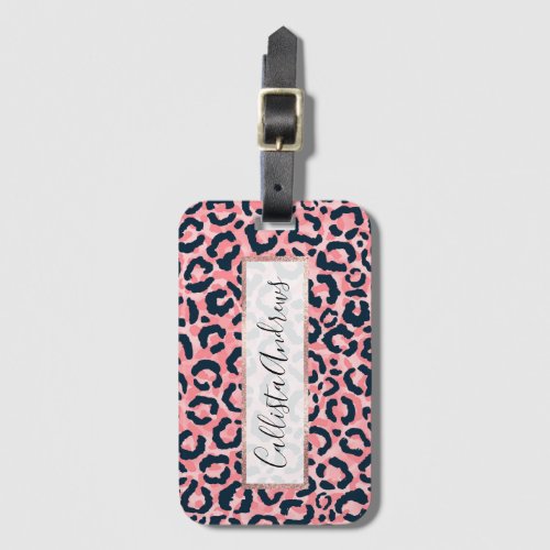 Girly Artsy Pink Blue Leopard Animal Print Luggage Tag