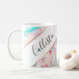 Girly Artsy Pink Teal Acrylic Abstract Flower Art Coffee Mug