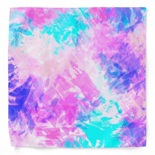 Girly Artsy Purple Pink Abstract Paint Pattern Bandana (Front)