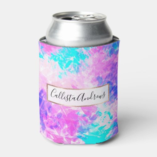 Girly Artsy Purple Pink Abstract Paint Pattern Can Cooler