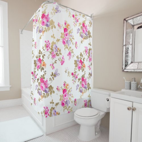 Girly aurora pink gold country boho floral shower curtain