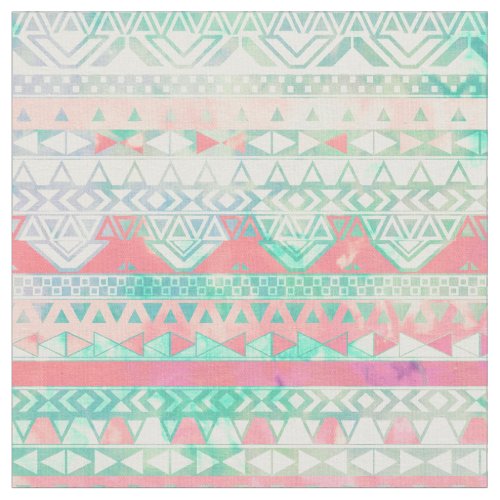 Girly Aztec Pattern Pink Turquoise Watercolor Fabric