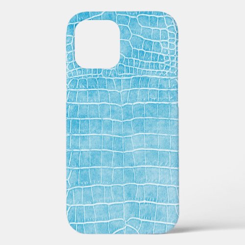 Girly Baby Blue Faux Crocodile Leather iPhone 12 Case