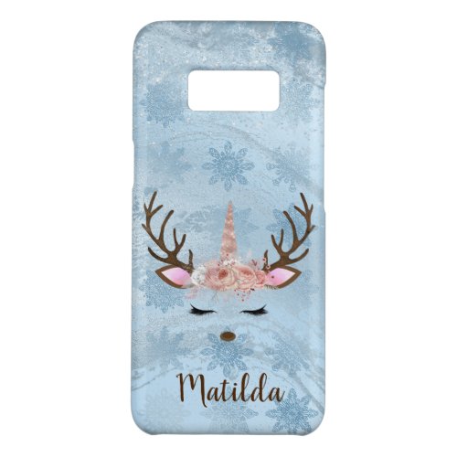 Girly baby blue marble unicorn reindeer snowflakes Case_Mate samsung galaxy s8 case