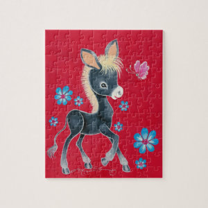 Girly Baby Donkey With Flowers Jigsaw Puzzle