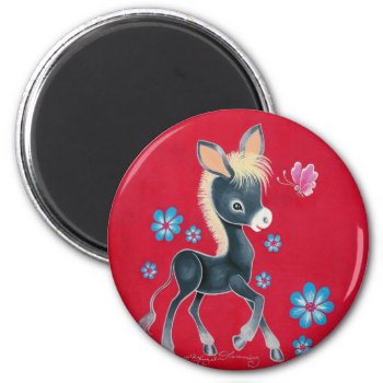 Girly Baby Donkey With Flowers Magnet by ArtsyKidsy at Zazzle