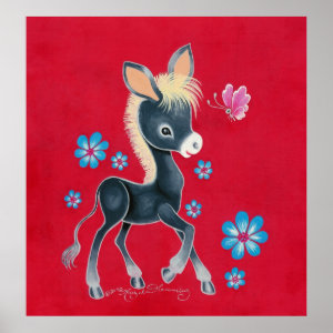 Girly Baby Donkey With Flowers Poster