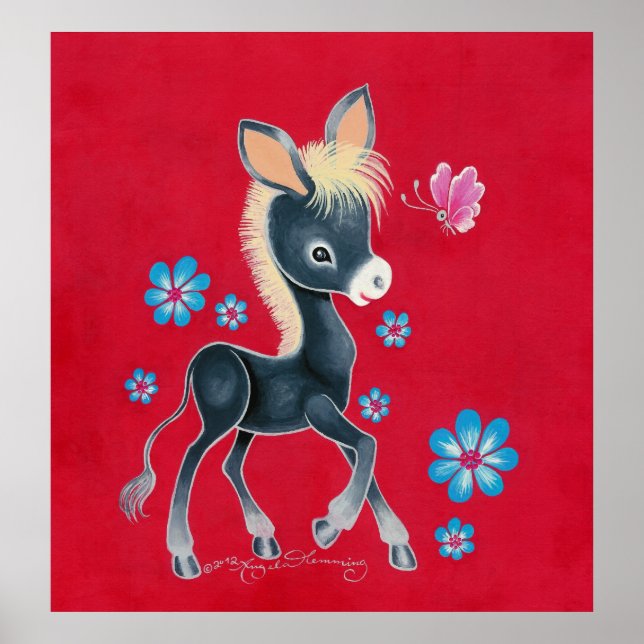 Girly Baby Donkey With Flowers Poster (Front)