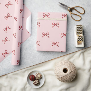 Girly Baby Girl Shower Preppy Pink Red Bow Pattern Wrapping Paper