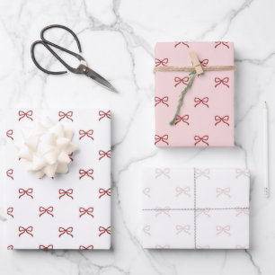 Girly Baby Girl Shower Preppy Pink Red Bow Pattern Wrapping Paper Sheets