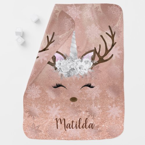 Girly baby marble unicorn reindeer snowflakes baby baby blanket