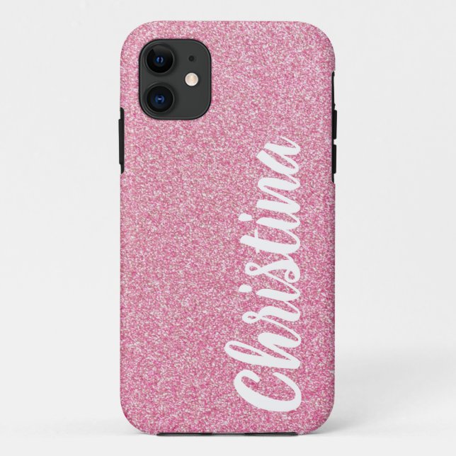Girly Baby Pink Glitter Name Personalized Case-Mate iPhone Case (Back)